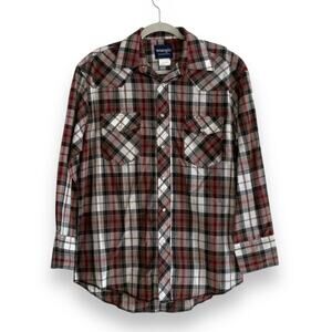 Wrangler Tan Cream Plaid Pearl Snap Western Cowboy Dress Shirt Shirt Size 16